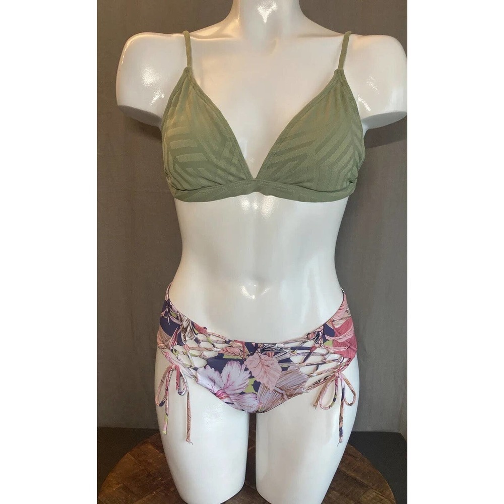 San Lorenzo Women's Bikini Bottoms Size Small Billabong Green Top Mismatch Set